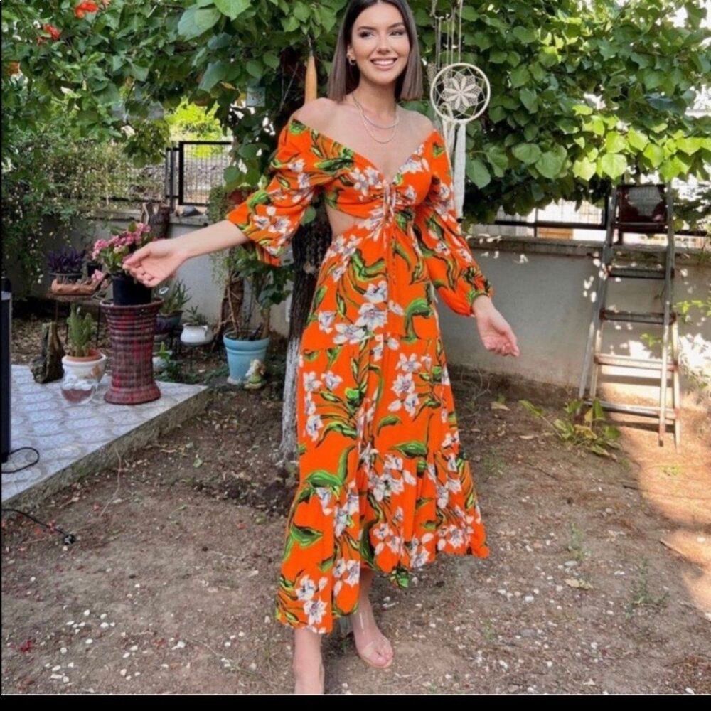 ZARA CUT OUT PRINTED DRESS XS